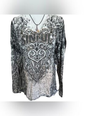 Sinful By Affliction Longsleeve Wings Snakeskin lace VTG lock key Y2K Size large
